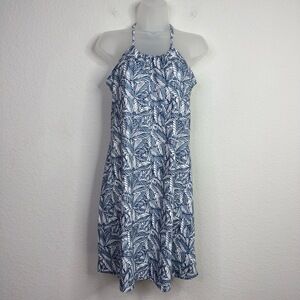 Eddie Bauer Dress Womens S Blue Leaf Tropical‎ Sleeveless Halter Athleisure Boho